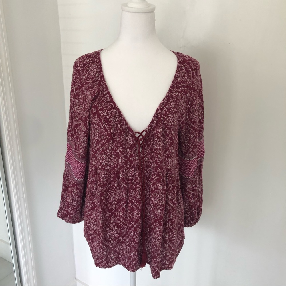 AMERICAN EAGLE OUTFITTERS Women Tassel Tie Neck Long Sleeve Top Blouse S
